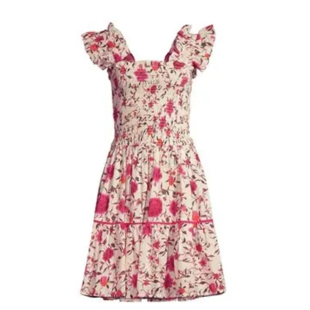 Ro's Garden Elena Dress Floral Smocked Square Neck Flutter